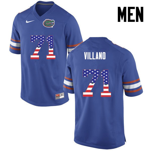 Florida Gators Men #71 Nick Villano College Football USA Flag Fashion Blue